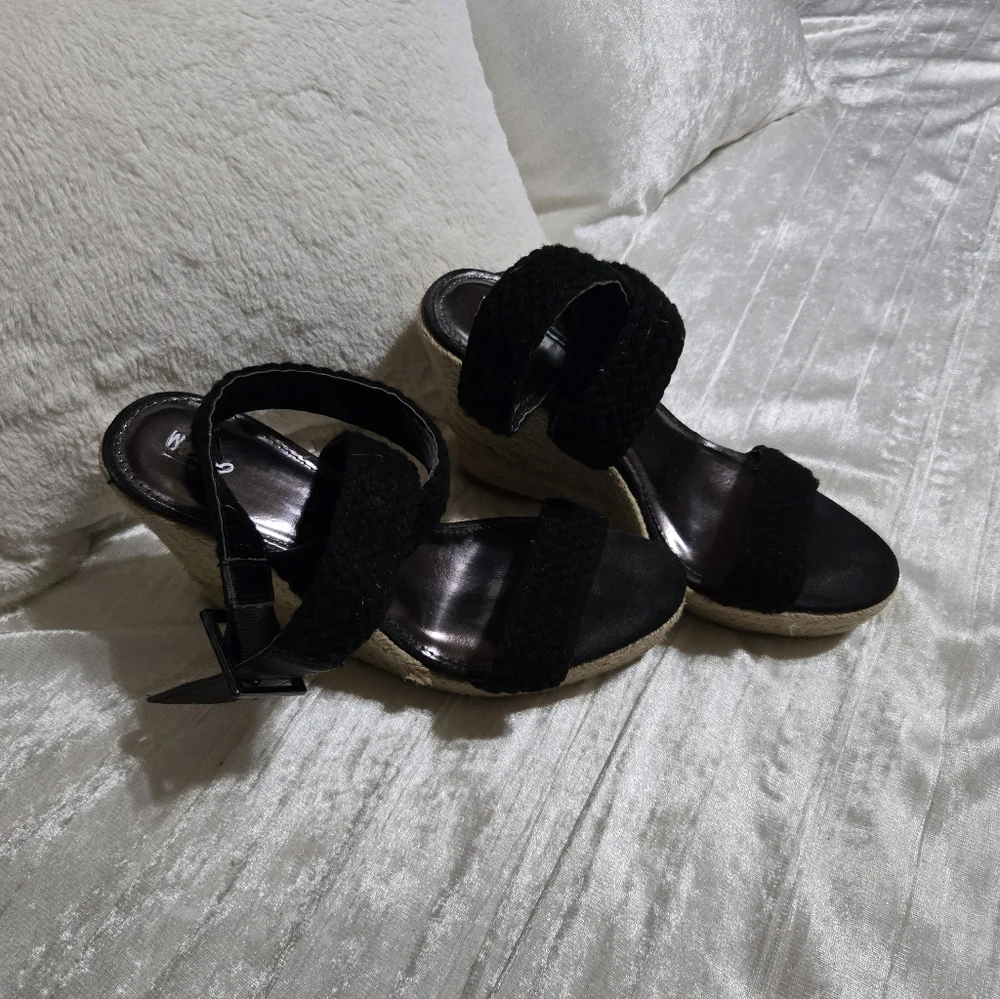 Black Wedge Sandals Size 8 By Mossimo EUC